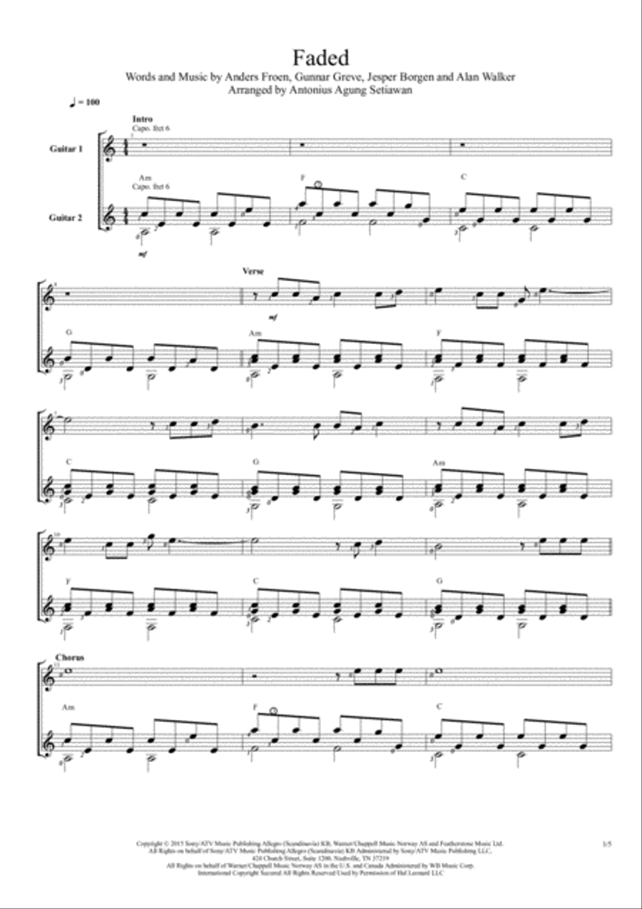 Faded Guitar Solo scores gallery preview page 1