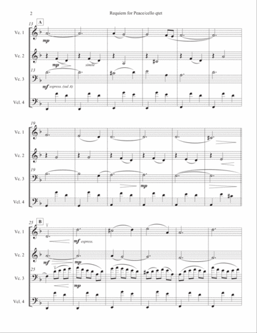 Requiem for Peace (for cello quartet) Cello scores gallery preview page 2