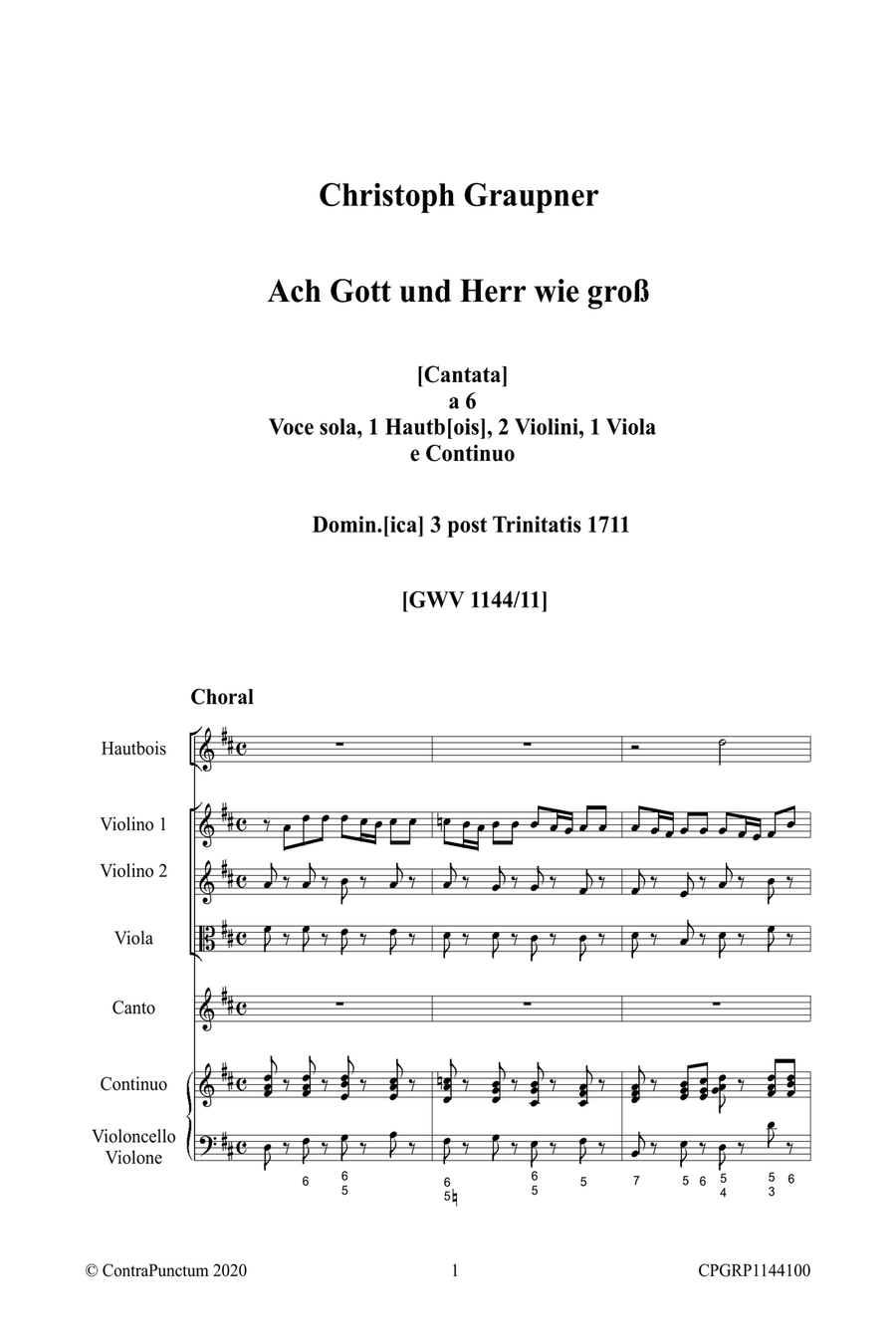 Graupner Christoph Cantata Ach Gott und Herr wie groß GWV 1144/11 String Orchestra scores gallery preview page 5
