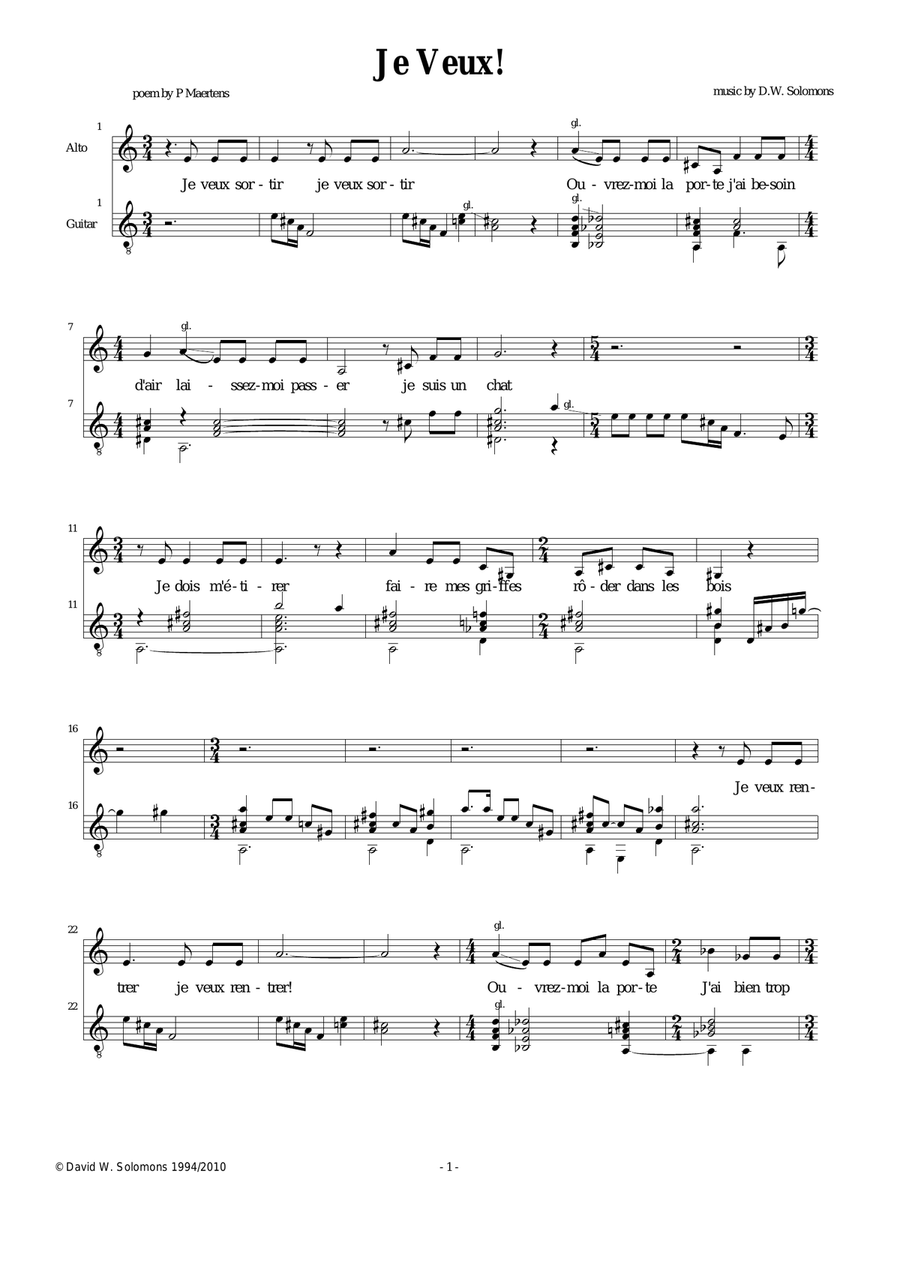 Je veux sortir for alto and guitar Classical Guitar scores gallery preview page 1