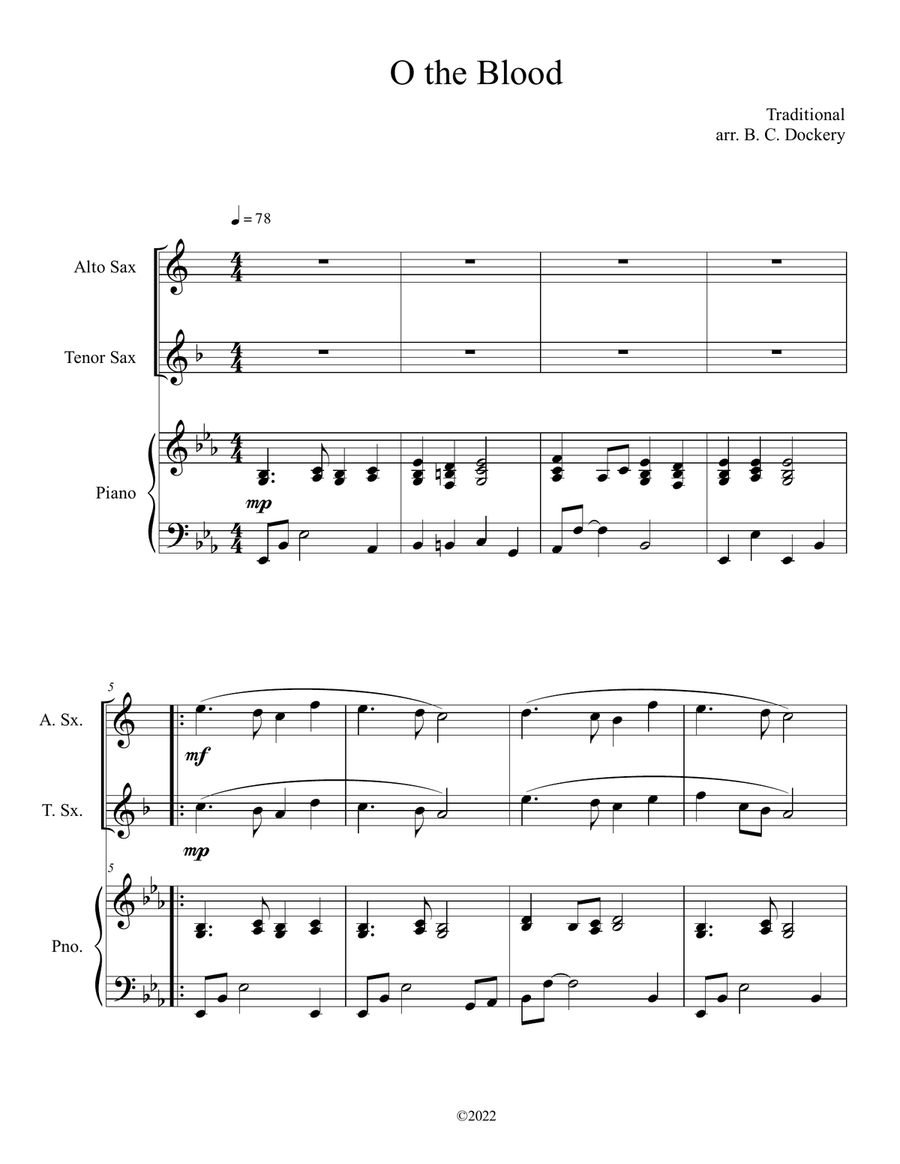 O the Blood (Alto and Tenor Sax Duet with Piano Accompaniment)