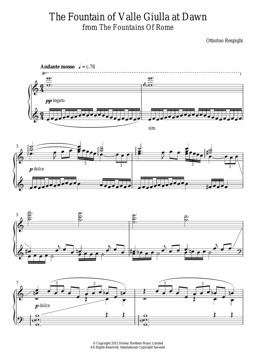 The Fountain Of Valle Giulia At Dawn (from 'The Fountains Of Rome') Piano Solo scores gallery preview page 1
