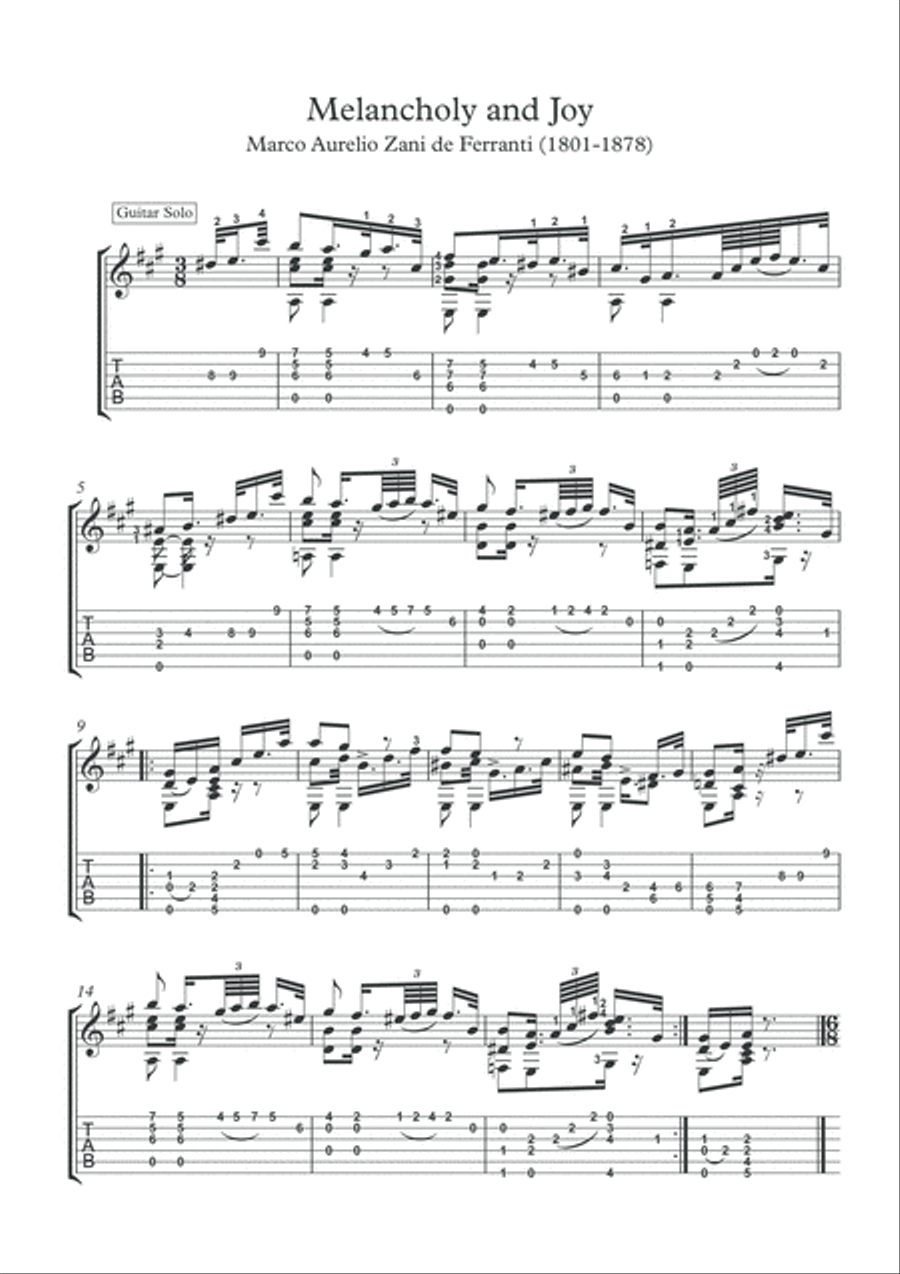 Melancholy and Joy by Zani de Ferranti classical guitar solo Acoustic Guitar scores gallery preview page 2