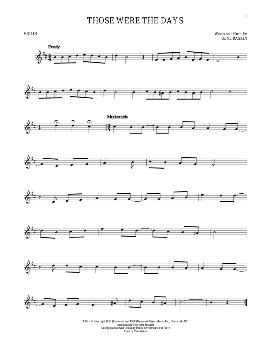 Those Were The Days Violin Solo scores gallery preview page 1