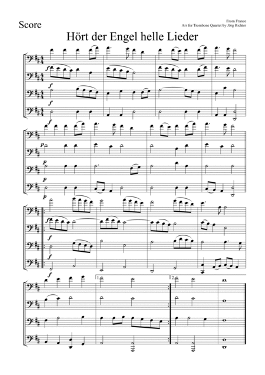 Angels We Have Heard on High (Hört der Engel helle Lieder) for trombone quartet Brass Quartet scores gallery preview page 2