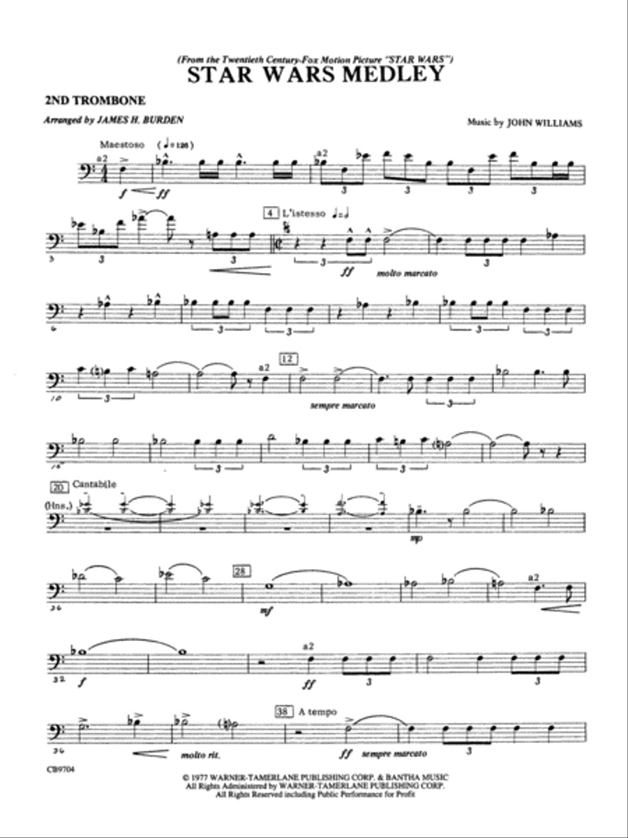 Star Wars Medley: 2nd Trombone Concert Band scores gallery preview page 2