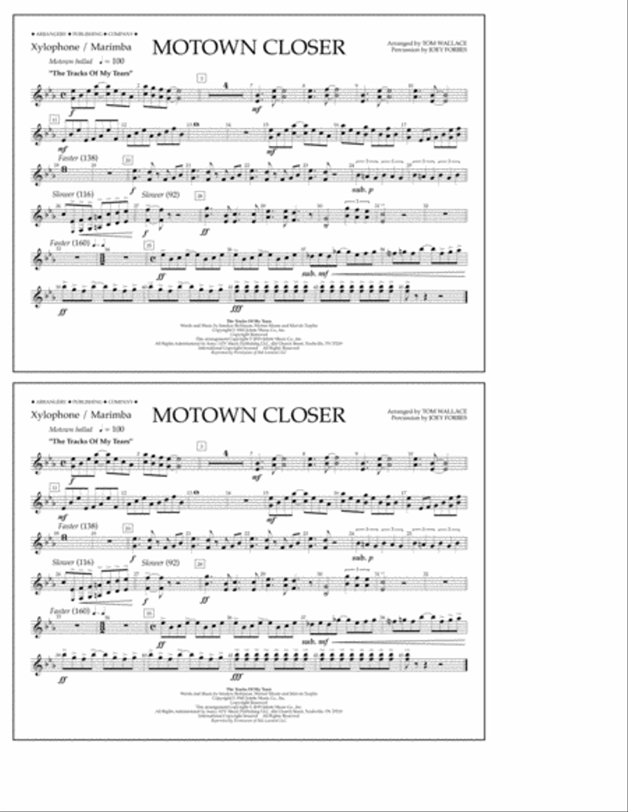 Motown Closer (arr. Tom Wallace) - Xylophone/Marimba Marching Band scores gallery preview page 1