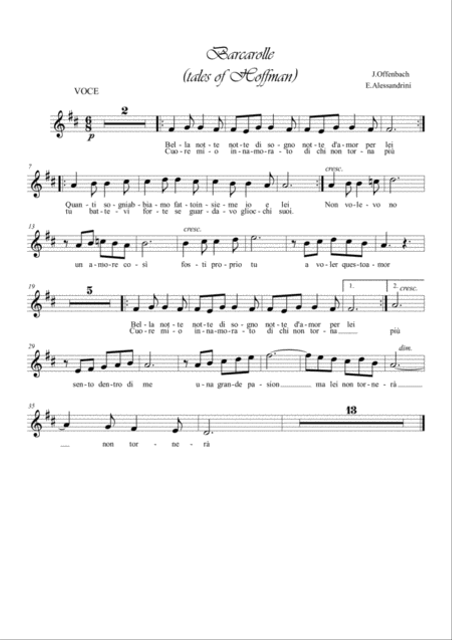Barcarolle. Voce e piano Voice scores gallery preview page 1