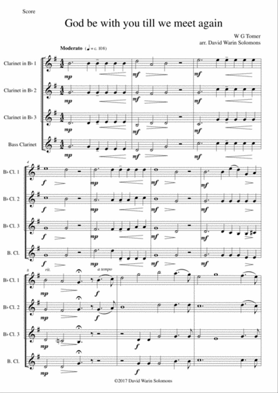 God be with you till we meet again for clarinet quartet (3 Bflats and 1 bass) Clarinet Quartet scores gallery preview page 1