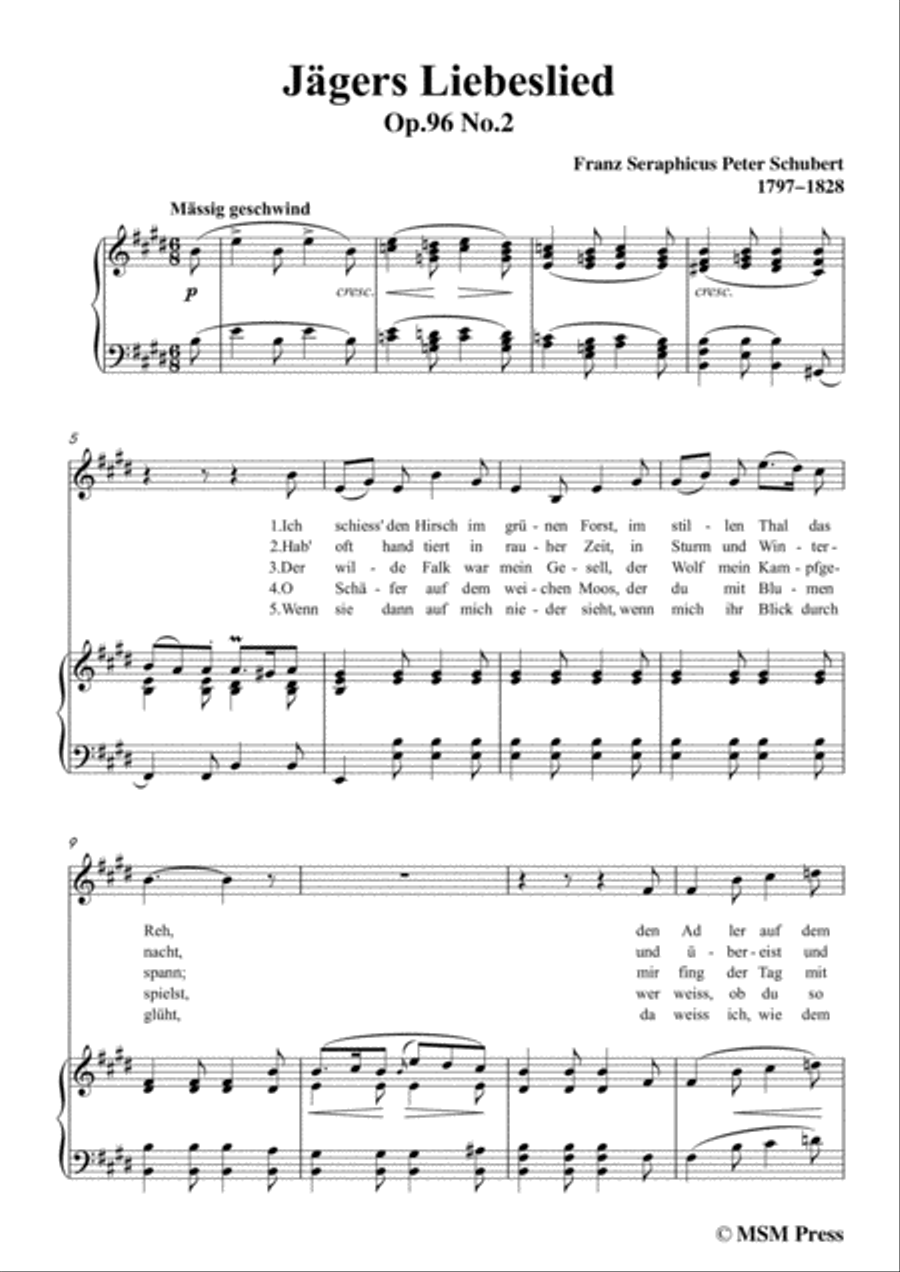 Schubert-Jägers Liebeslied,Op.96 No.2,in E Major,for Voice&Piano Voice scores gallery preview page 3