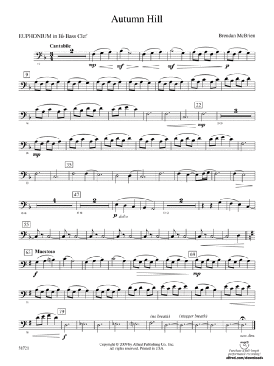 Autumn Hill: (World Part) B-flat Baritone B.C. Concert Band scores gallery preview page 1