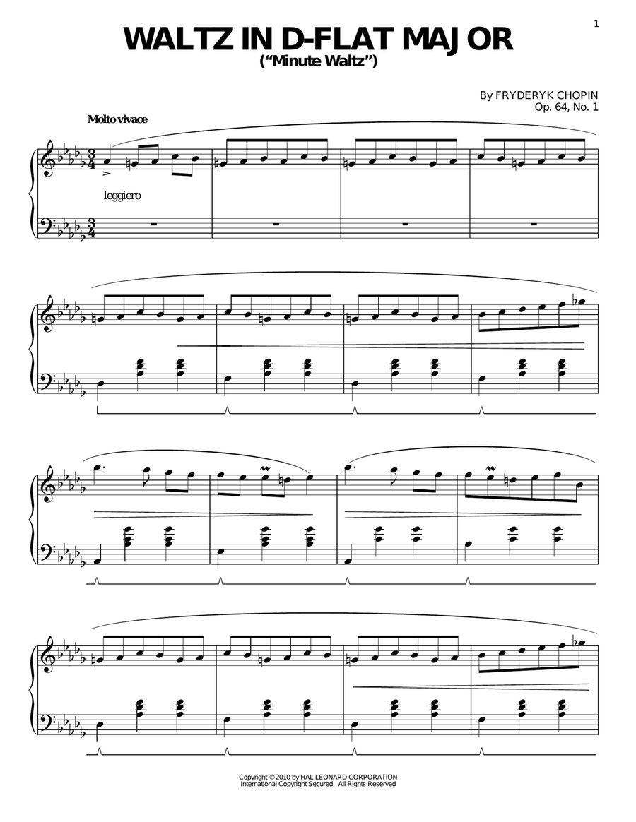 Waltz In D-flat Major (Minute Waltz), Op. 64, No. 1 Piano Solo scores gallery preview page 1