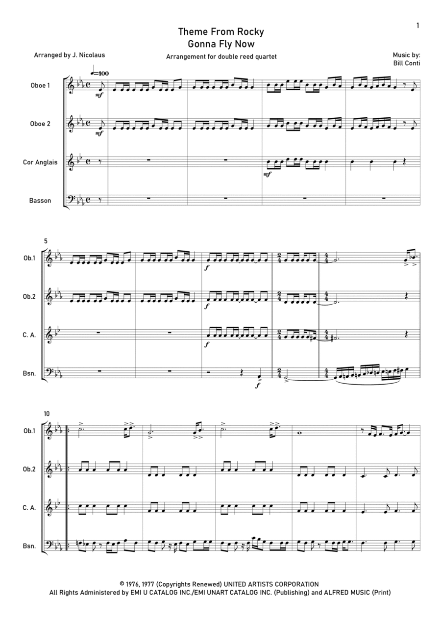 Gonna Fly Now Woodwind Quartet scores gallery preview page 1