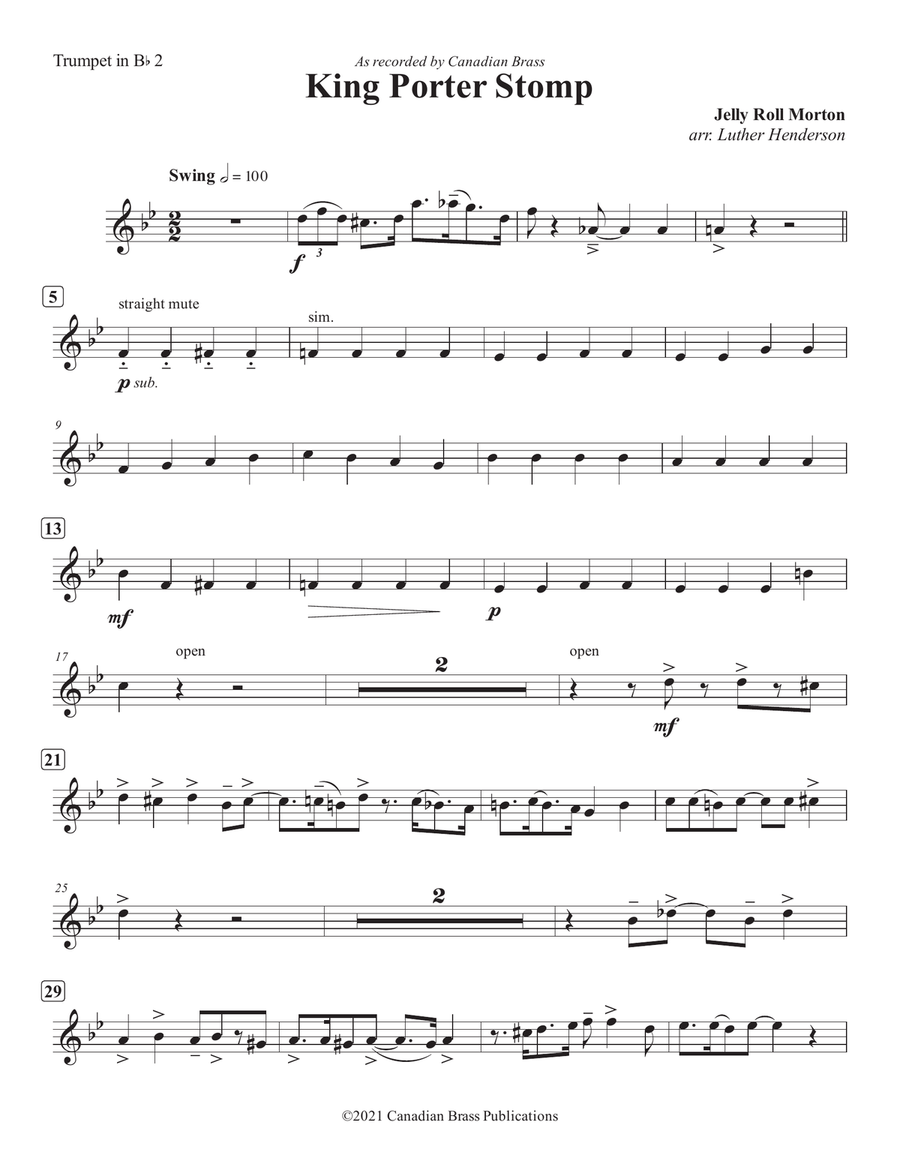 King Porter Stomp - Bb Trumpet 2 Brass Quintet scores gallery preview page 1