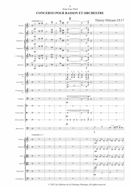 Thierry Pélicant: Concerto for Bassoon and Orchestra,orchestral score