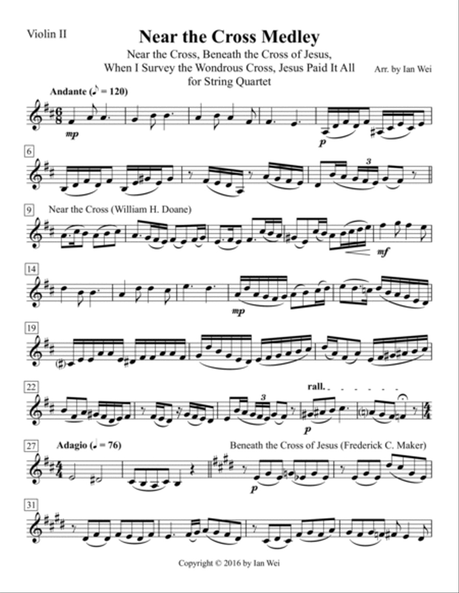 Near the Cross Medley for String Quartet String Quartet scores gallery preview page 4