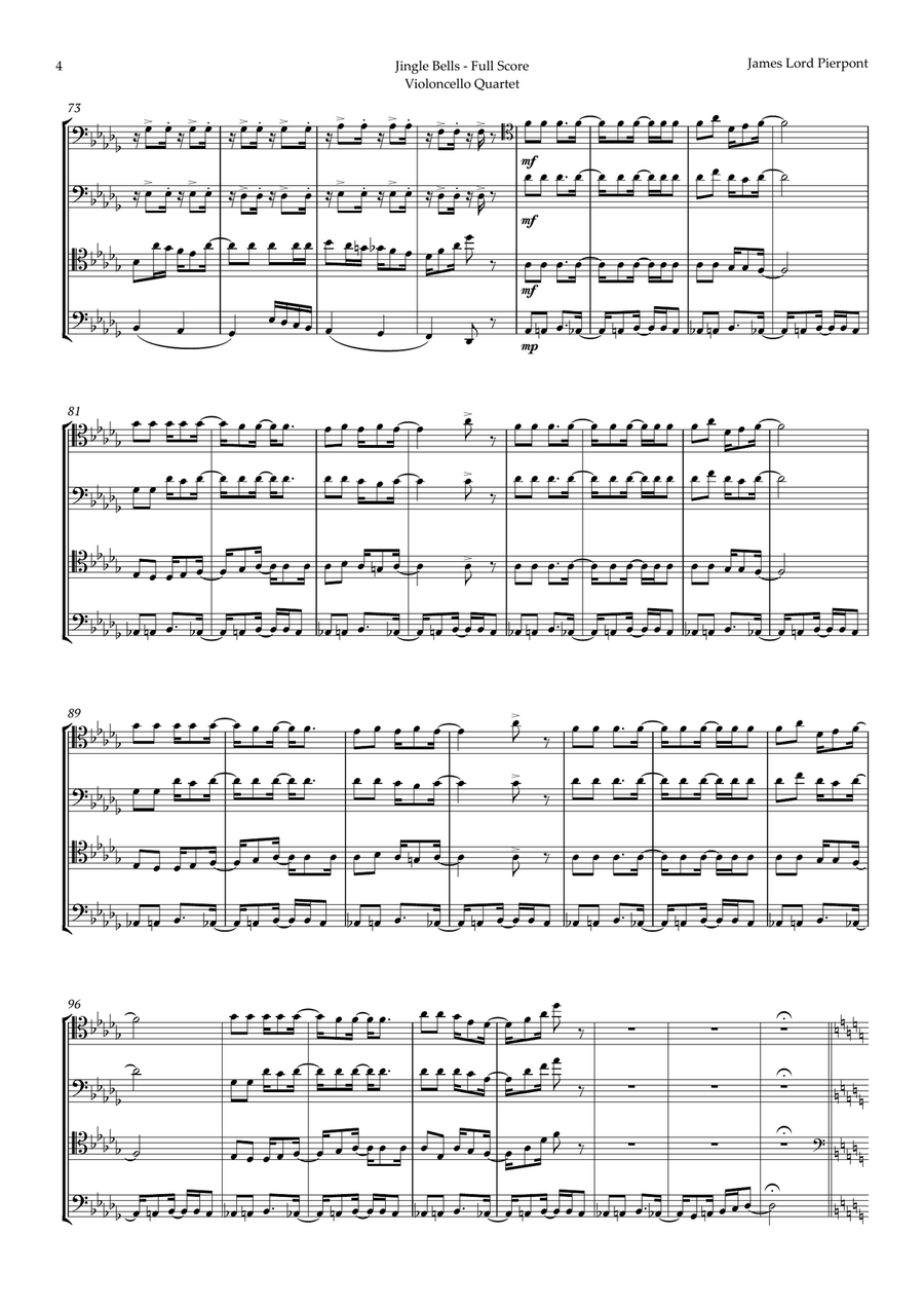 5 Christmas Songs for Violoncello Quartet plus one Bonus String Quartet scores gallery preview page 5
