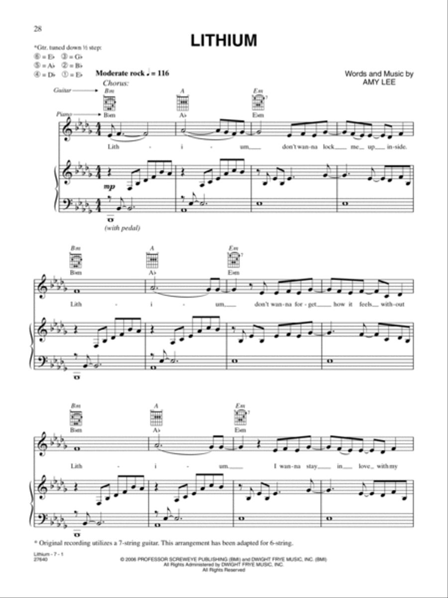 Lithium Piano, Vocal, Guitar scores gallery preview page 1