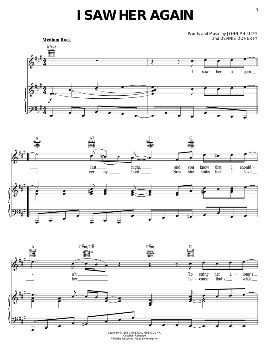 I Saw Her Again Piano, Vocal, Guitar scores gallery preview page 1