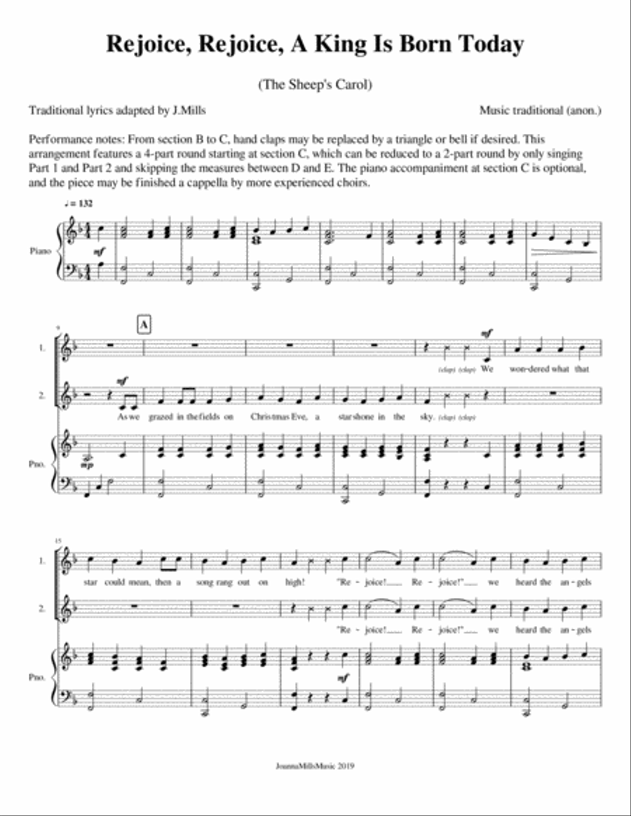 Rejoice! Rejoice! A King Is Born Today (The Sheep's Carol) 2-Part scores gallery preview page 2