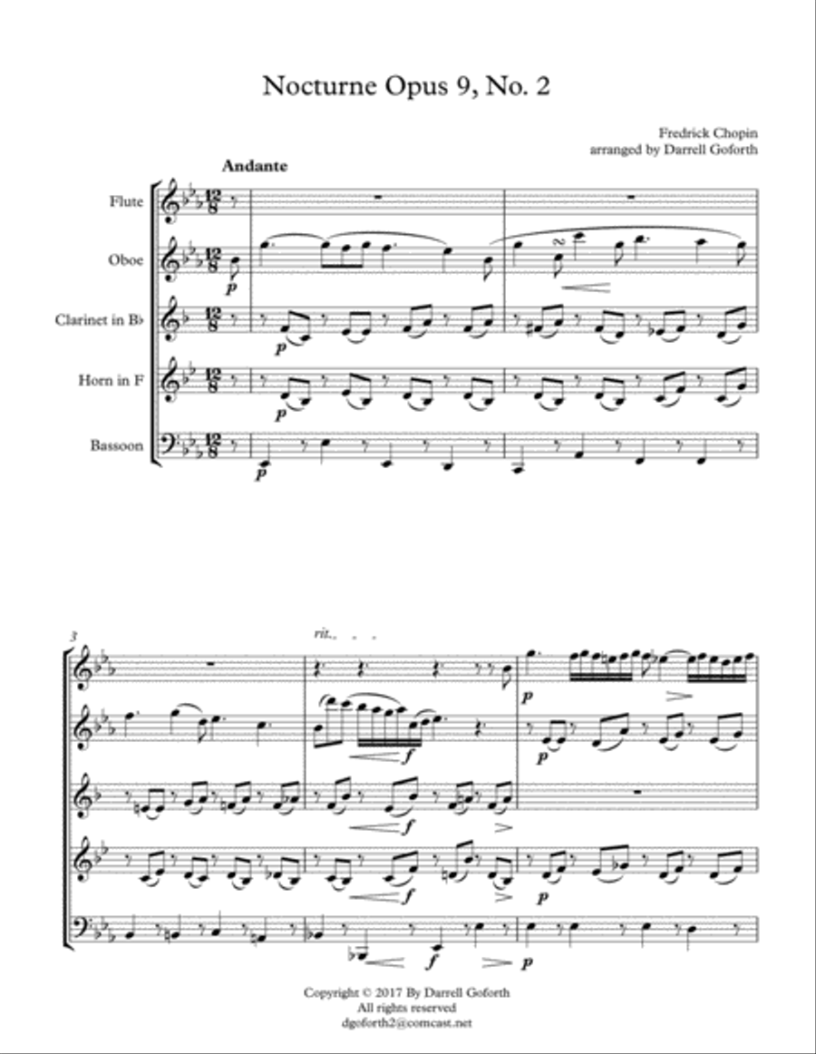 Chopin: Nocturne, Opus 9, No. 2 for Woodwind Quintet Woodwind Quintet scores gallery preview page 2