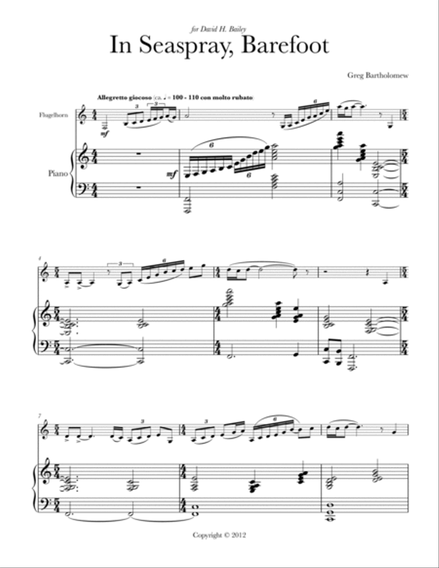 In Seaspray, Barefoot (flugelhorn & piano) Flugelhorn scores gallery preview page 2