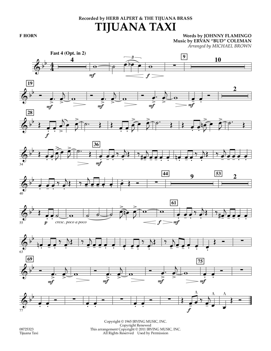 Tijuana Taxi - F Horn Tijuana Taxi - F Horn Concert Band scores gallery preview page 1