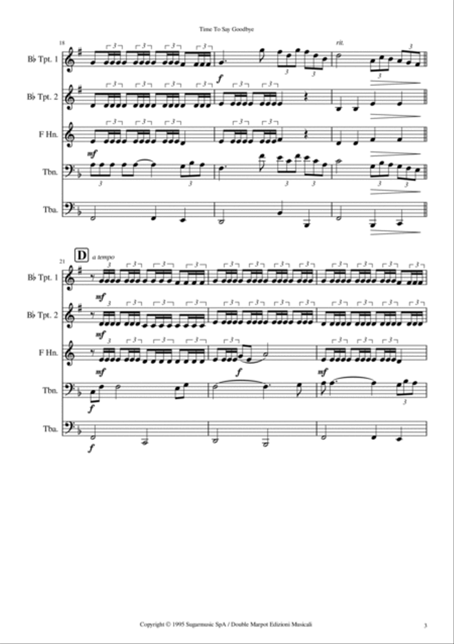 Time To Say Goodbye Brass Quintet scores gallery preview page 3