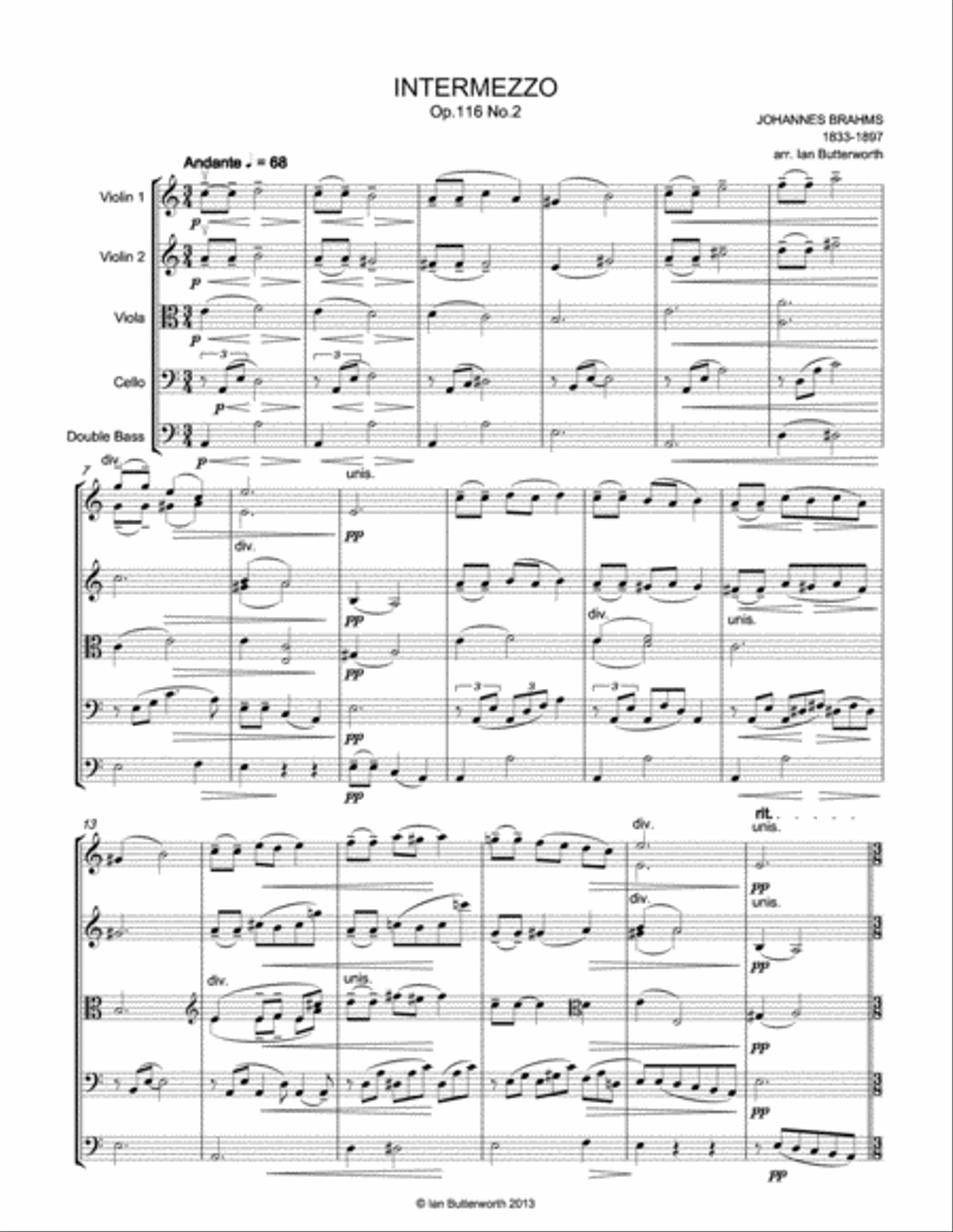 BRAHMS Intermezzo in A minor Op.116 No.2 for string orchestra String Orchestra scores gallery preview page 2
