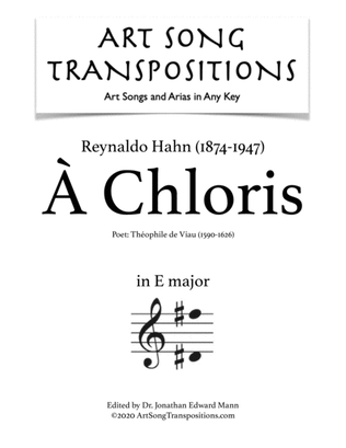 Book cover for HAHN: À Chloris (transposed to E major)