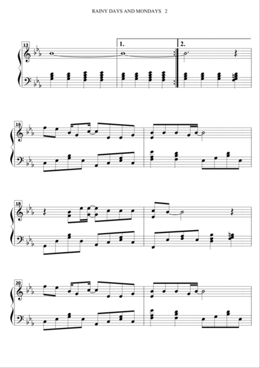 Rainy Days And Mondays Piano Solo scores gallery preview page 2
