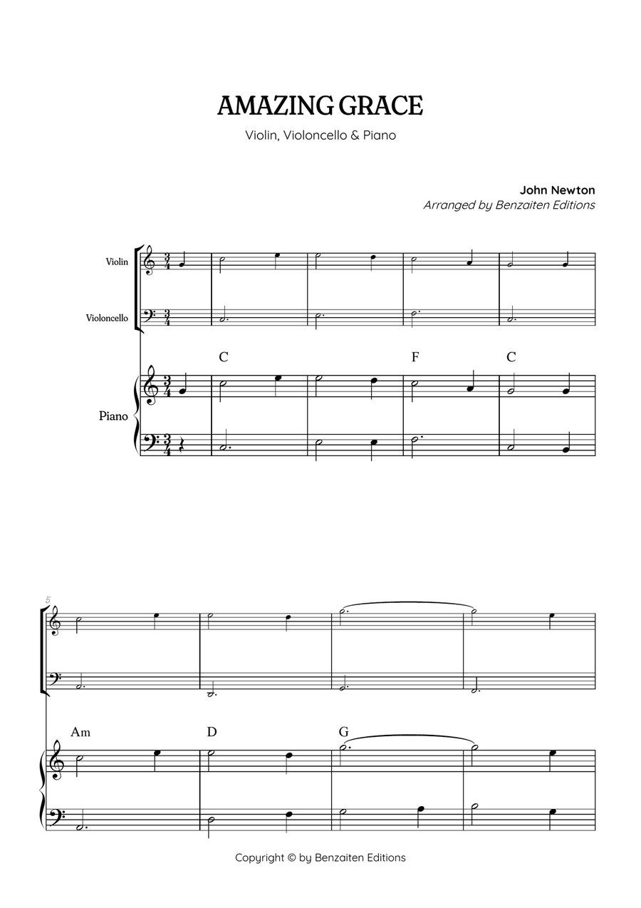 Amazing Grace • super easy violin and cello with easy piano accompaniment (and chords) image number null