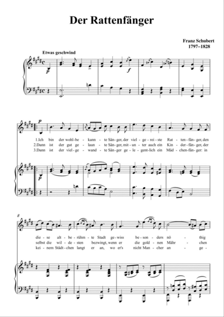 Schubert-Der Rattenfänger in E for Vocal and Piano Voice scores gallery preview page 2