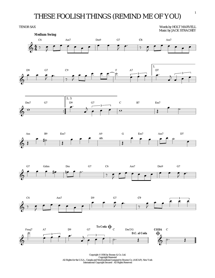 These Foolish Things (Remind Me Of You) Tenor Saxophone scores gallery preview page 1