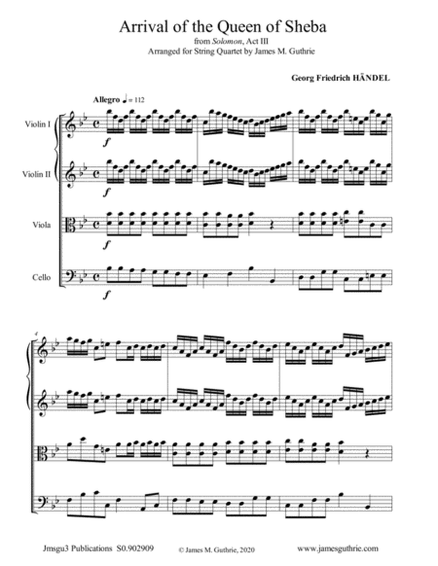 Handel: Arrival of the Queen of Sheba for String Quartet image number null