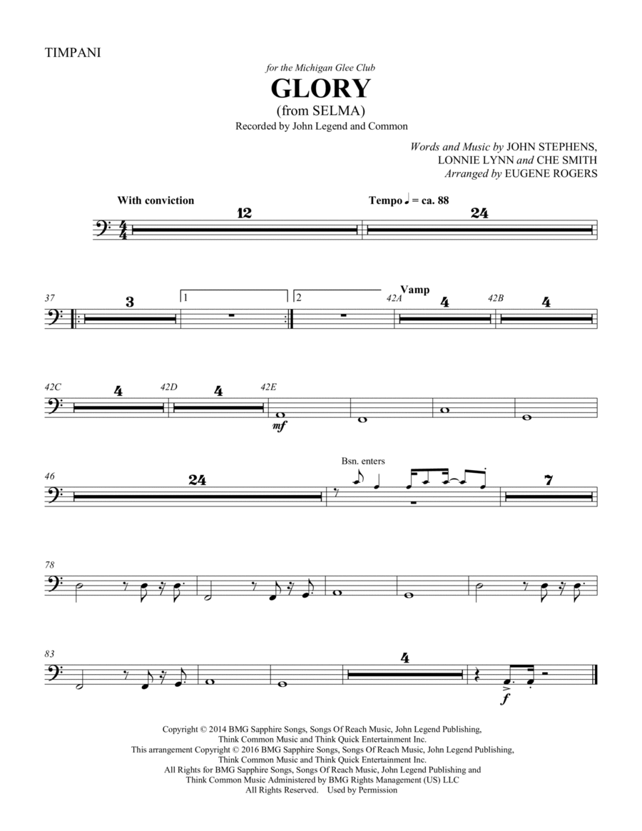 Glory (from Selma) (arr. Eugene Rogers) - Timpani Choir scores gallery preview page 1