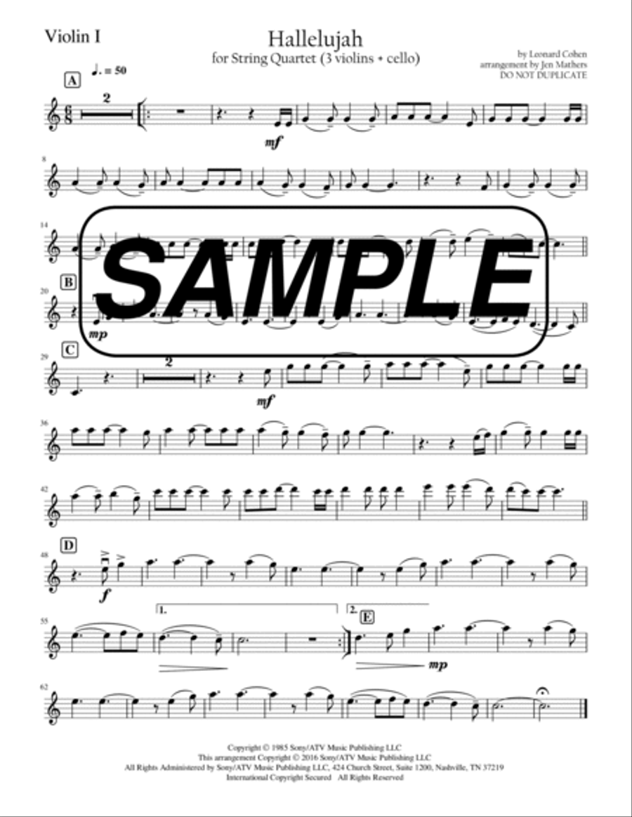 Hallelujah String Quartet scores gallery preview page 3