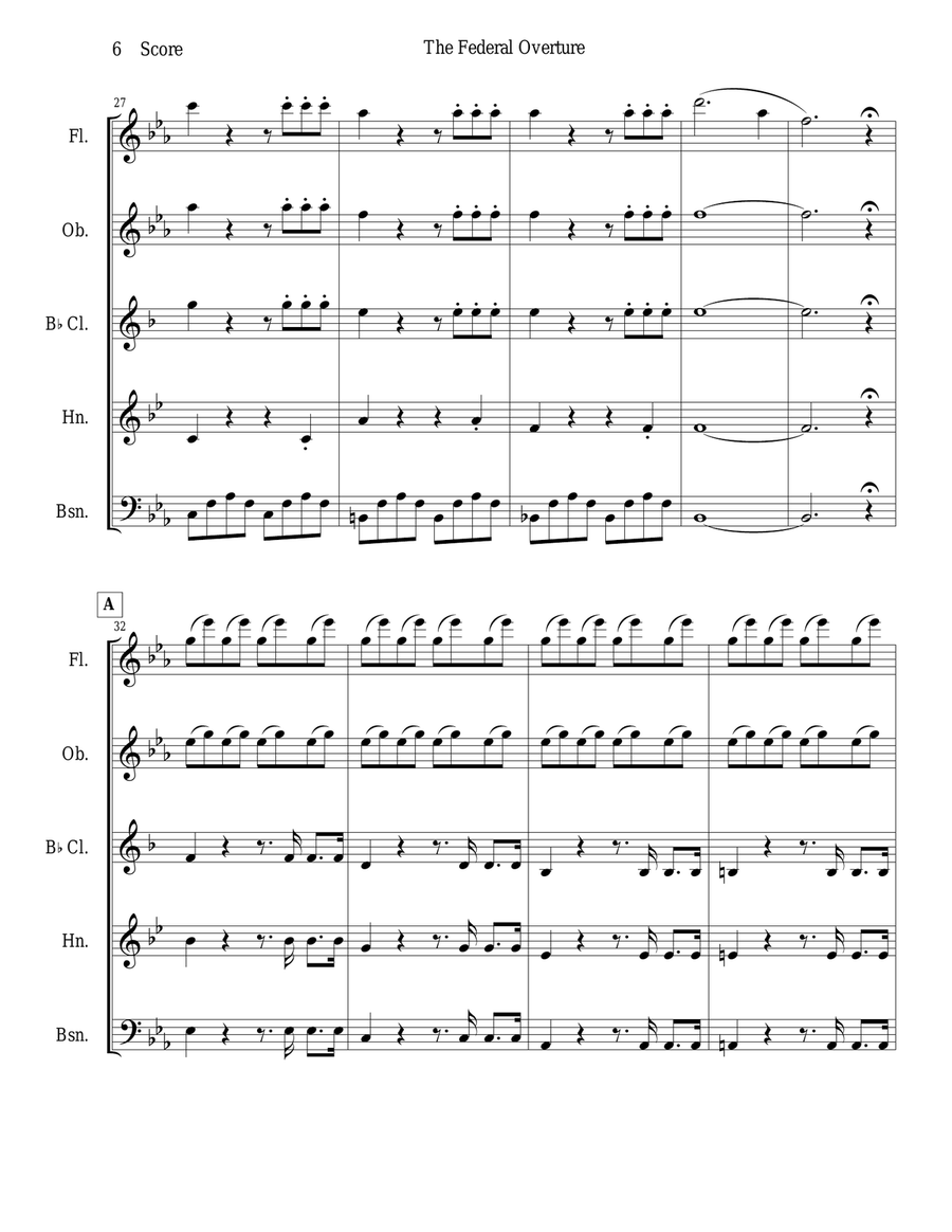 1794! Federal Overture for Woodwind Quintet Woodwind Quintet scores gallery preview page 6