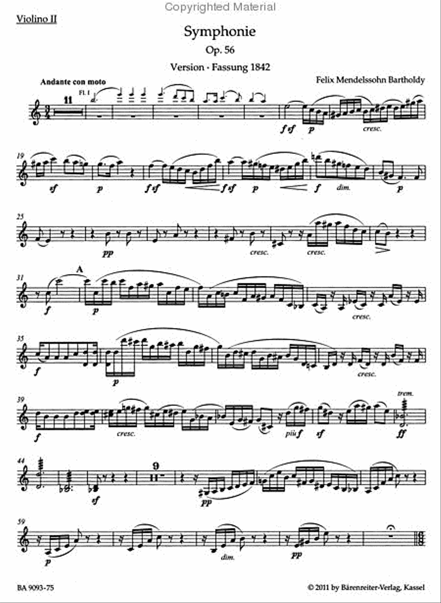 Symphony a-moll, Op. 56 'Scottish' Violin scores gallery preview page 2