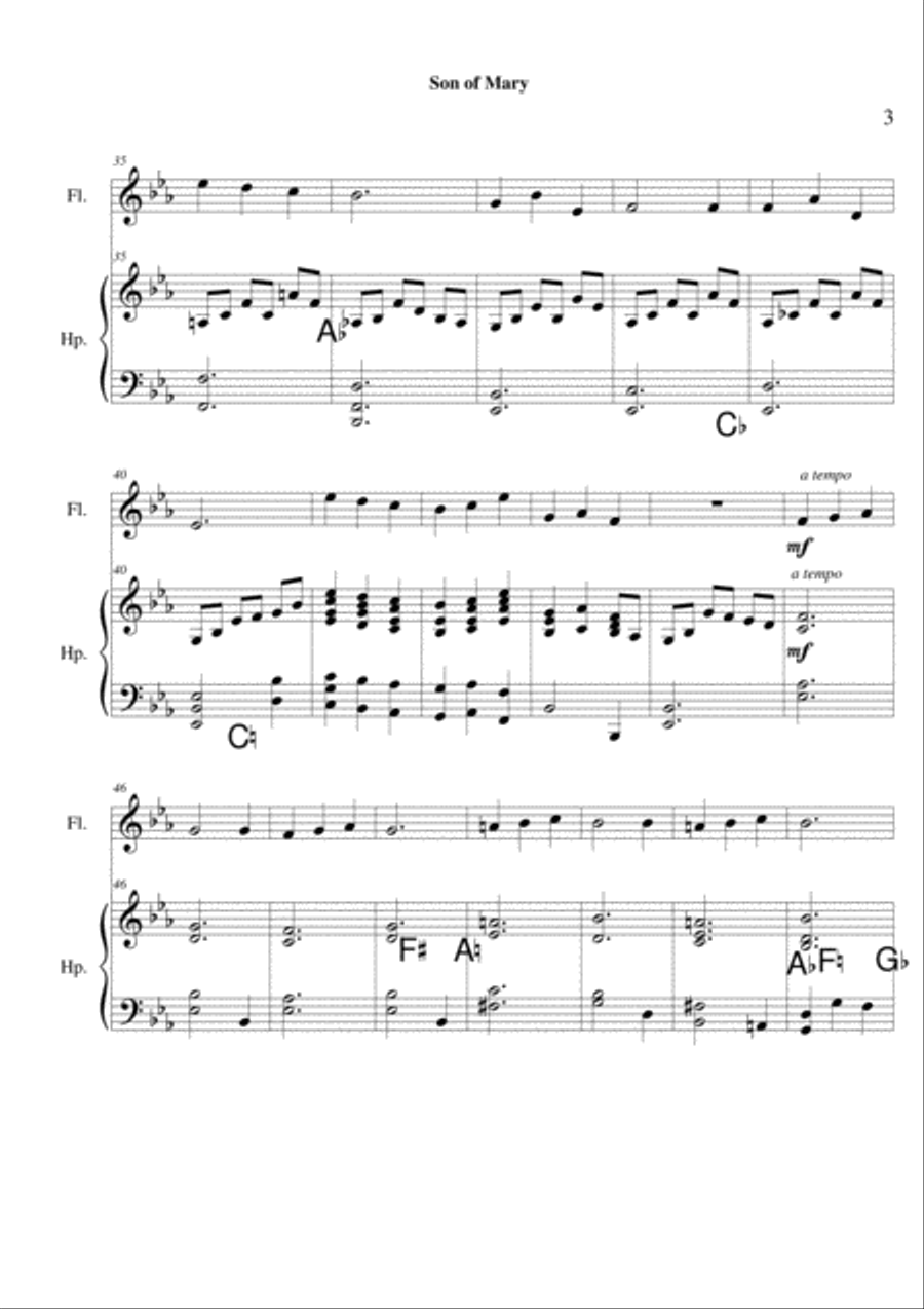 Son of Mary - flute & harp Son of Mary - flute & harp Small Ensemble scores gallery preview page 3