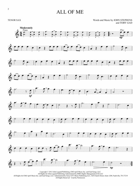 Simple Songs by Various Tenor Saxophone - Sheet Music