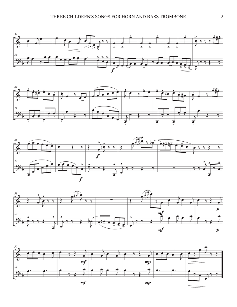 Three Children's Songs for Horn and Bass Trombone Brass Duet scores gallery preview page 3