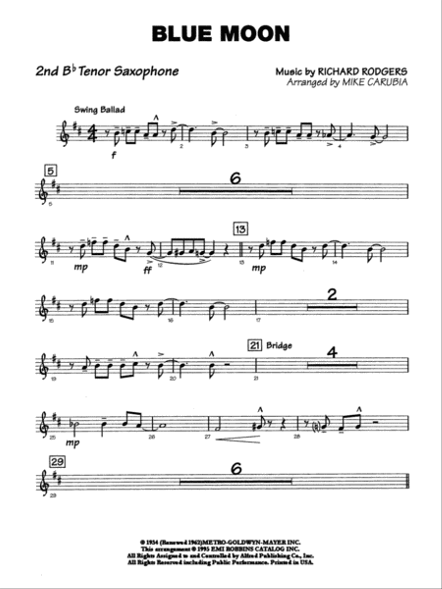 Blue Moon: 2nd B-flat Tenor Saxophone Jazz Ensemble scores gallery preview page 1