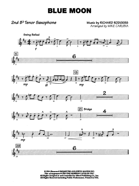 Blue Moon: 2nd B-flat Tenor Saxophone