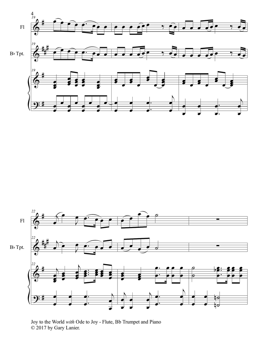 JOY TO THE WORLD with ODE TO JOY (Trio - Flute, Bb Trumpet with Piano & Score/Part) Flute scores gallery preview page 5