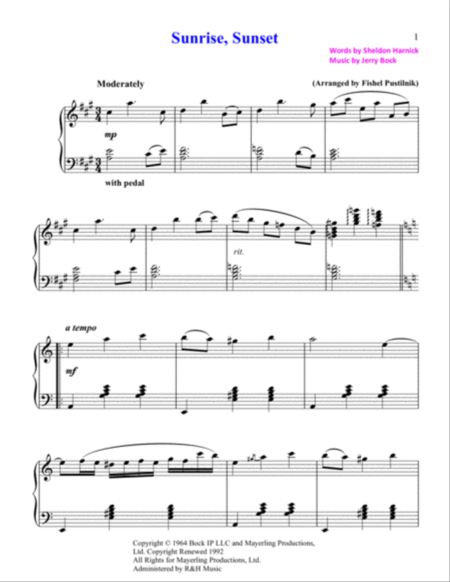 Sunrise, Sunset Piano Solo scores gallery preview page 2