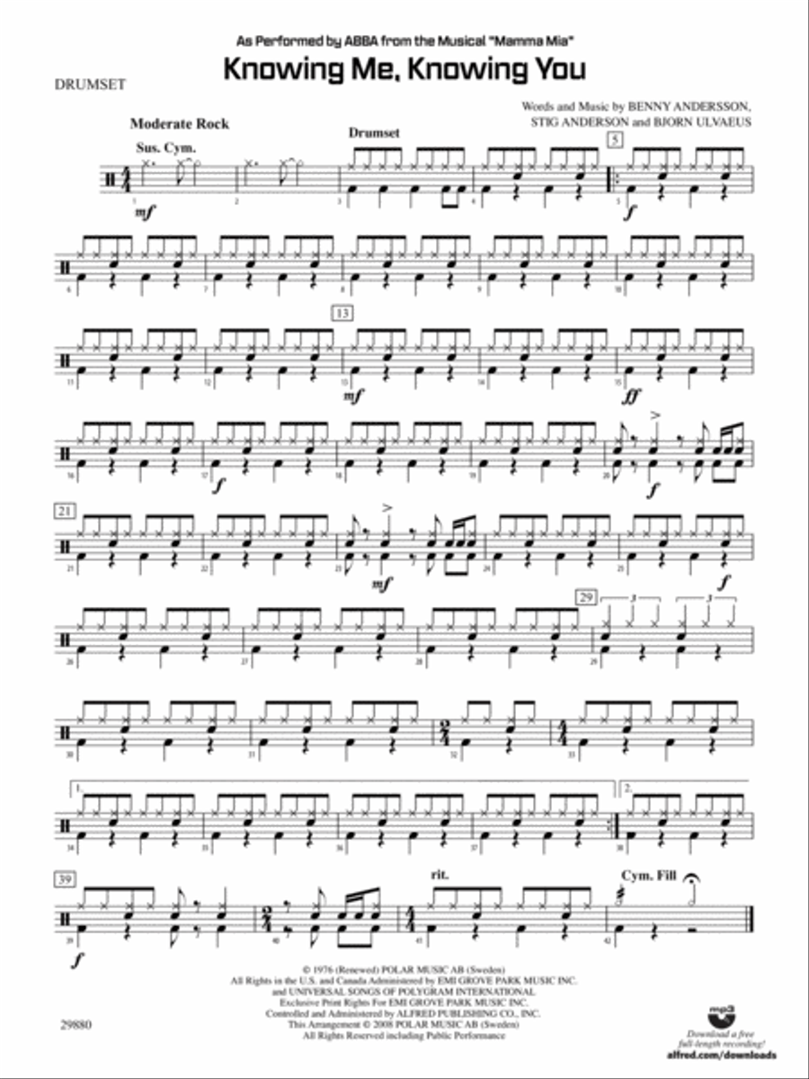 Knowing Me, Knowing You (As performed by ABBA from the musical Mamma Mia): Drums String Orchestra scores gallery preview page 1