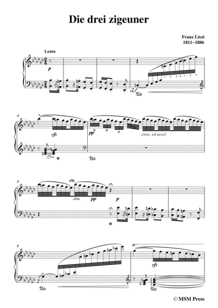 Liszt-Die drei zigeuner in e flat minor,for Voice and Piano image number null