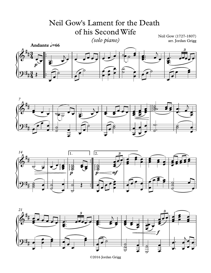 Neil Gow's Lament for the Death of his Second Wife (solo piano) Neil Gow's Lament for the Death of his Second Wife (solo piano) Piano Solo scores gallery preview page 1