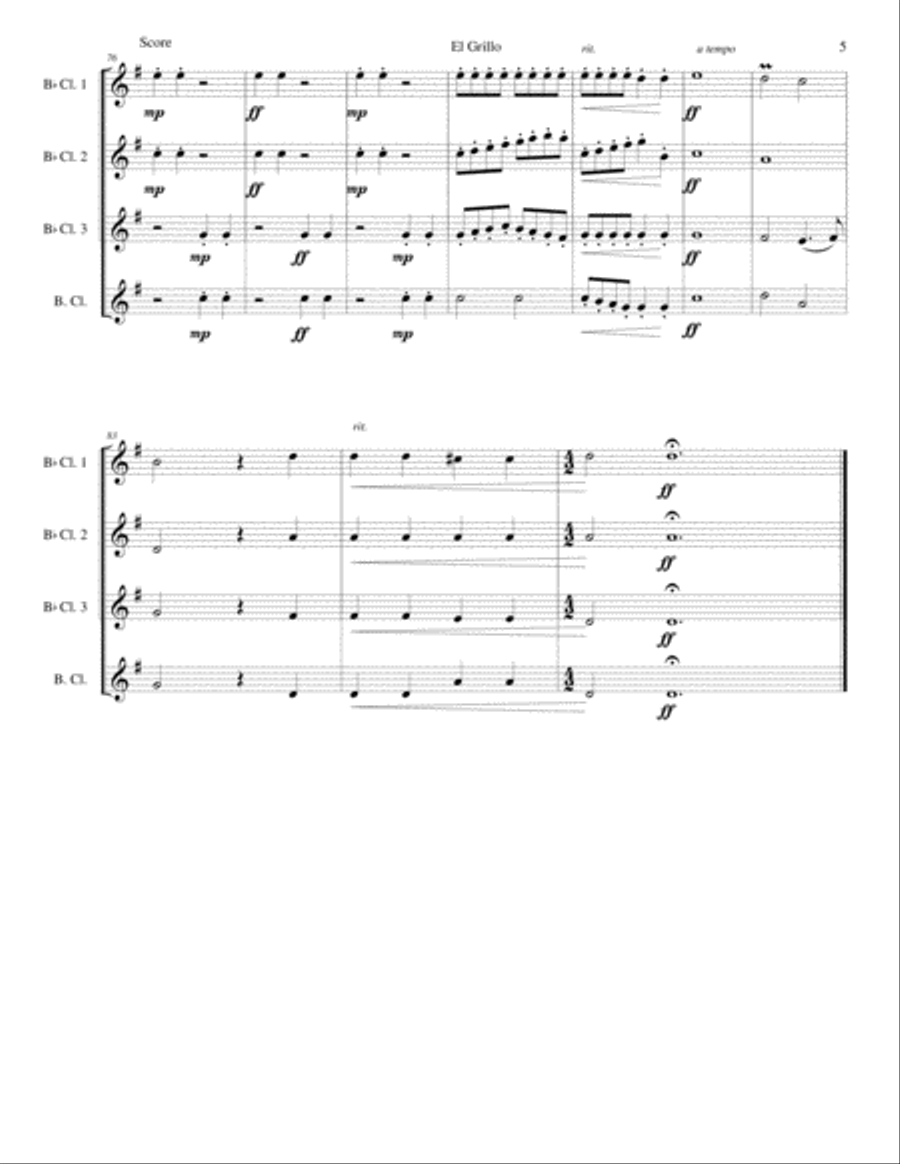 El Grillo (The cricket) - with decorations - for clarinet quartet Clarinet Quartet scores gallery preview page 5